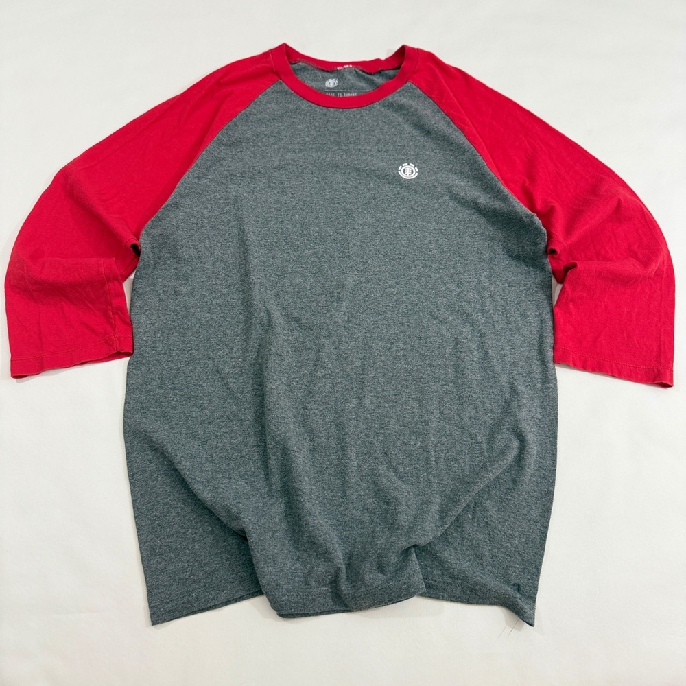 Element Raglan Baseball Tee Mens Size Medium Gray Red Good 3/4 Sleeve Logo Shirt